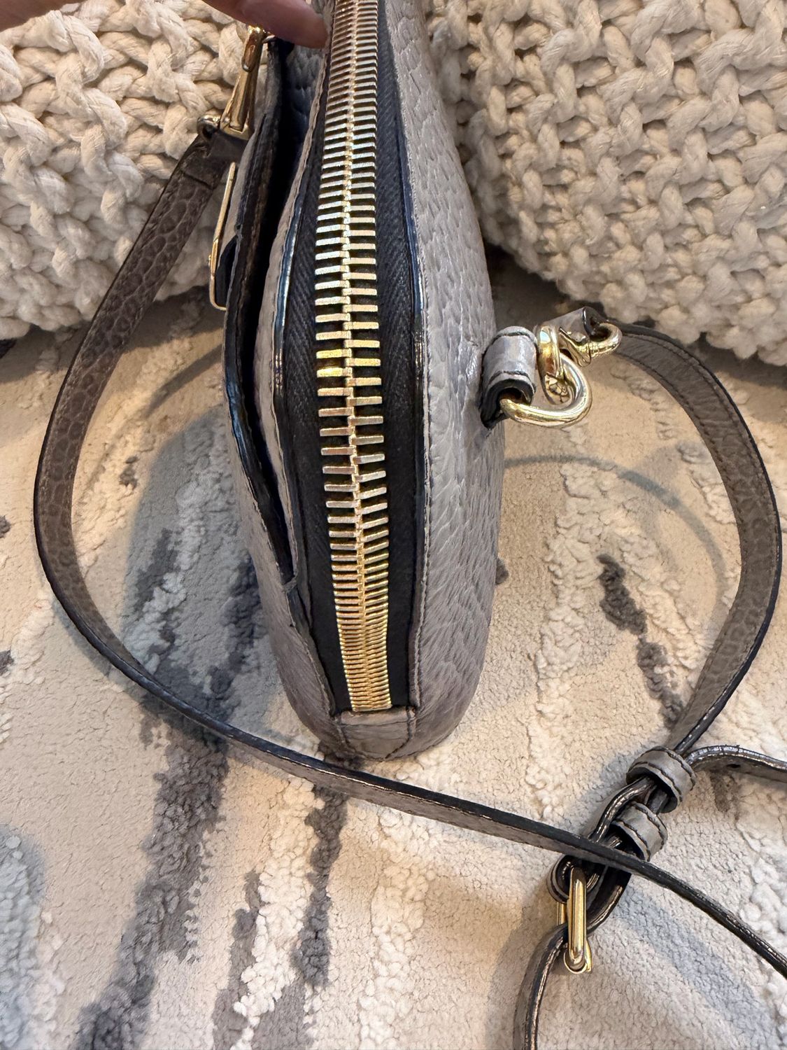 Burberry Harrogate Pebbled Leather Crossbody Gray