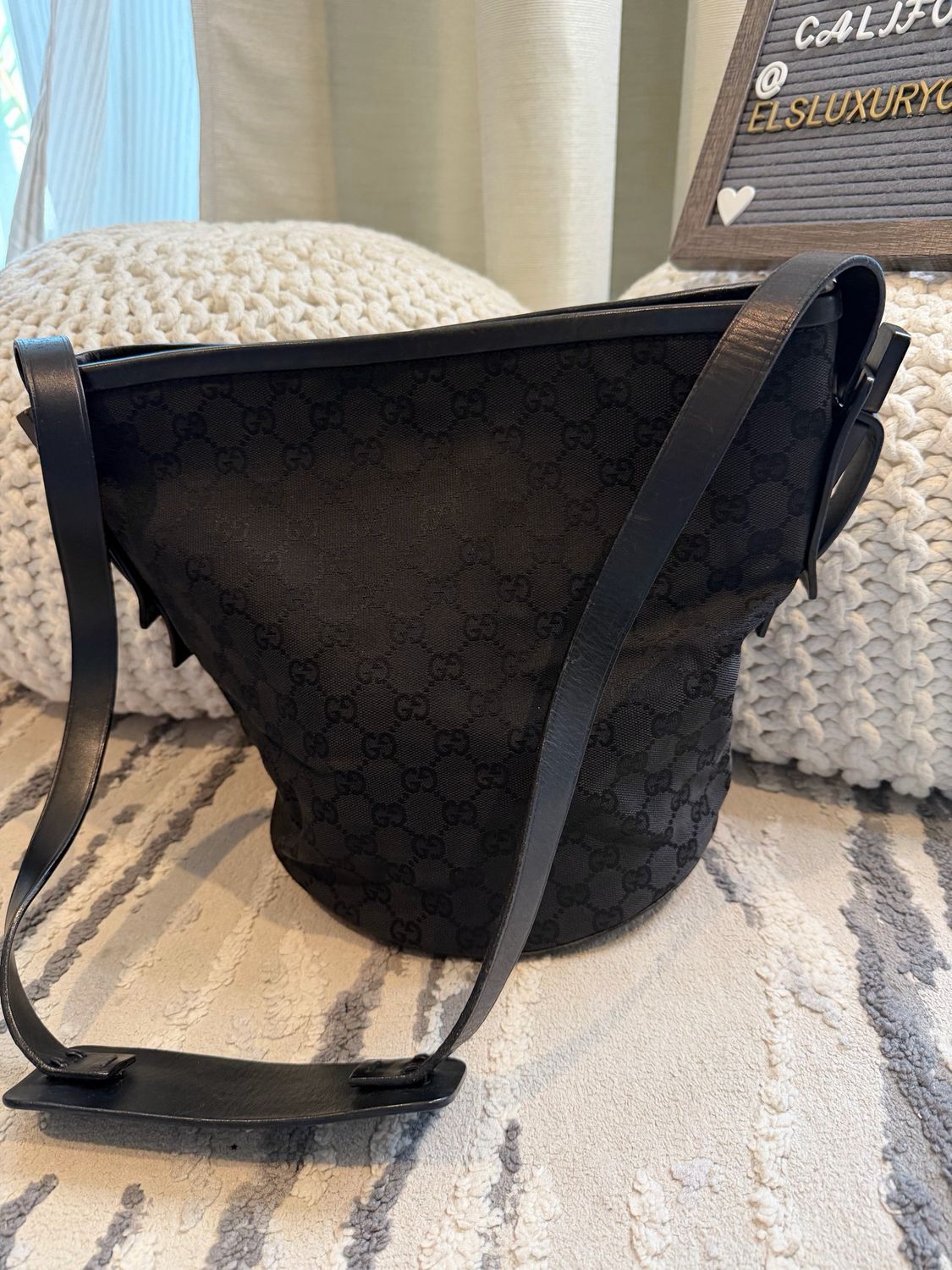 Gucci Monogram Denim Canvas Bucket Sling Black 