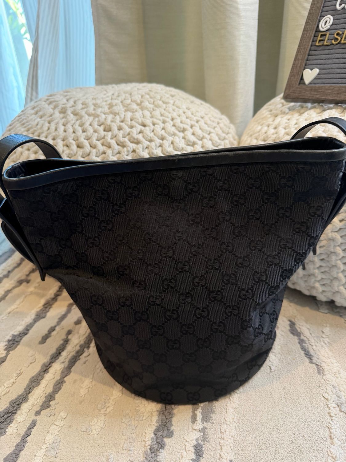 Gucci Monogram Denim Canvas Bucket Sling Black 