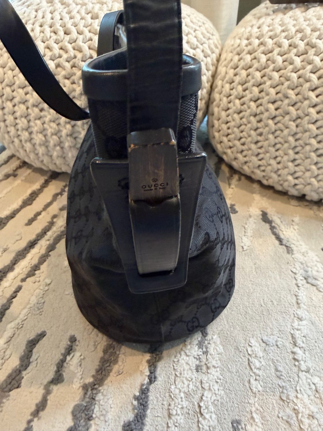 Gucci Monogram Denim Canvas Bucket Sling Black 