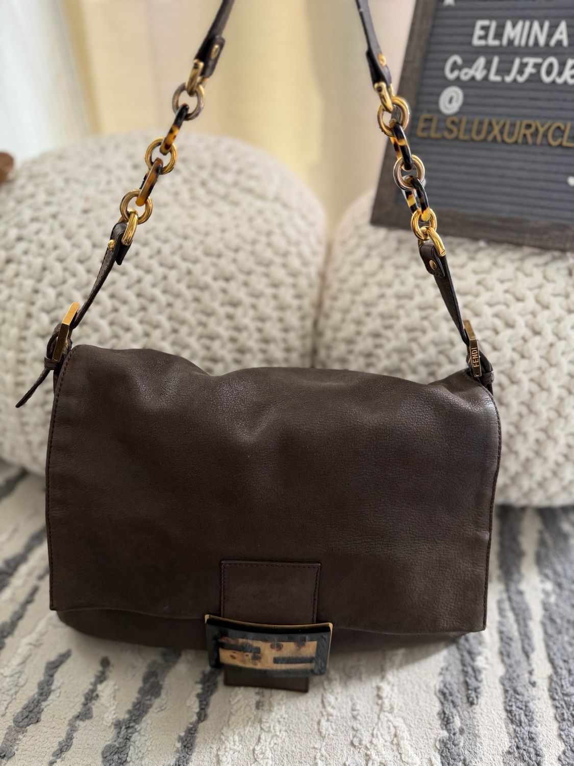Fendi Mama Leather Nubuck Hobo Shoulder Bag