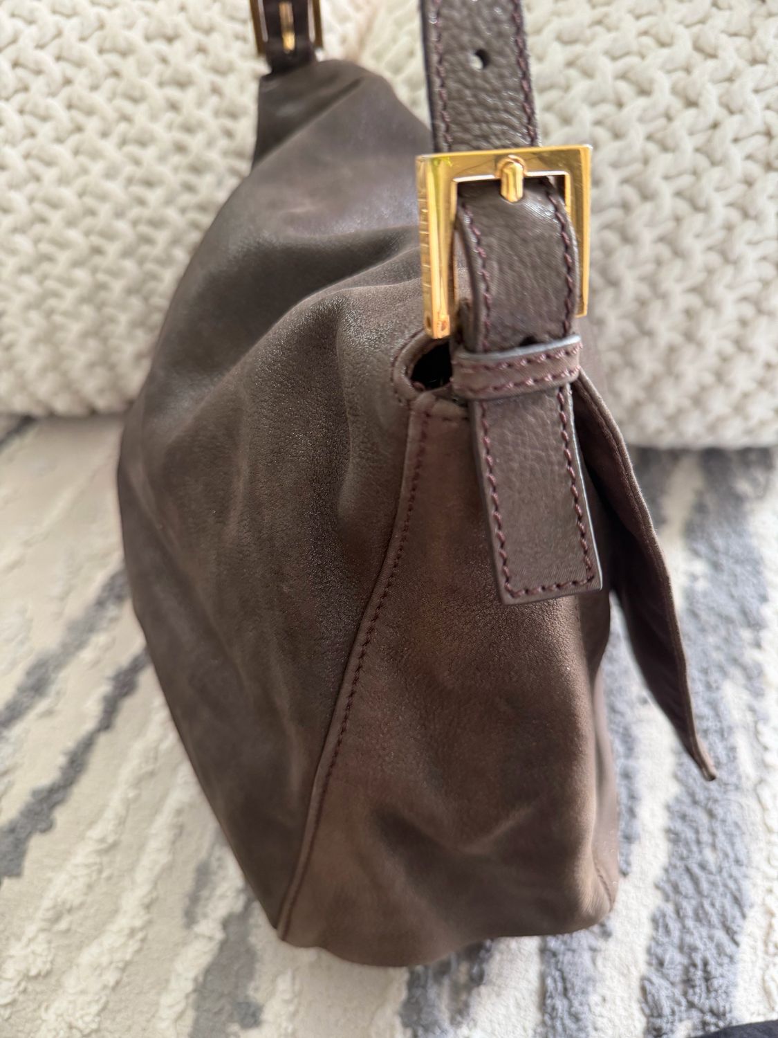 Fendi Mama Leather Nubuck Hobo Shoulder Bag