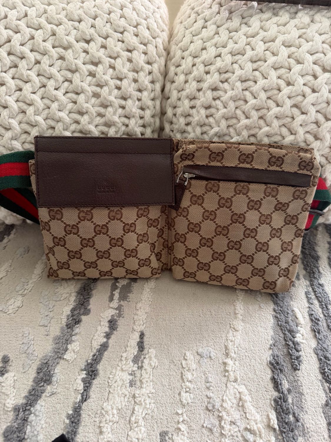 Gucci Monogram Canvas Double Wait Bag Belt Web Strap
