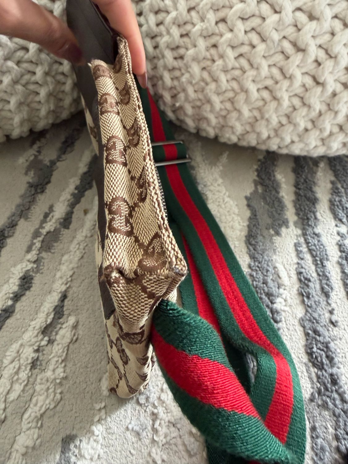 Gucci Monogram Canvas Double Wait Bag Belt Web Strap