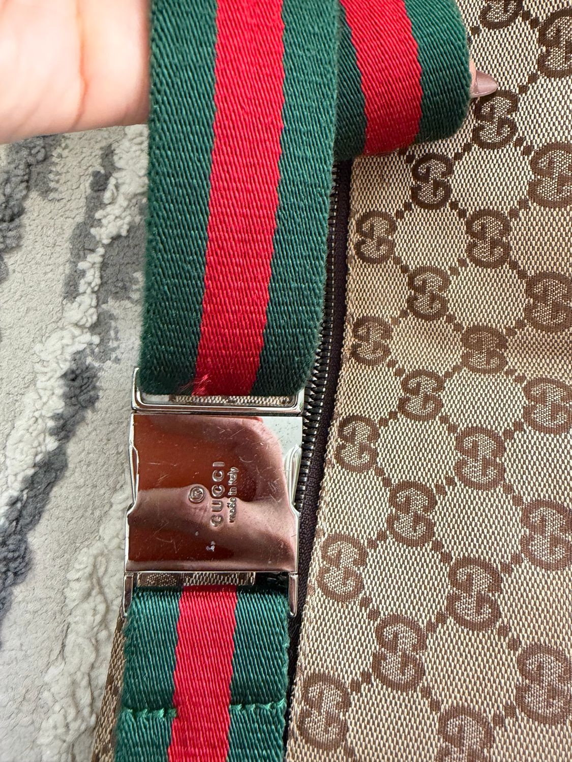 Gucci Monogram Canvas Double Wait Bag Belt Web Strap