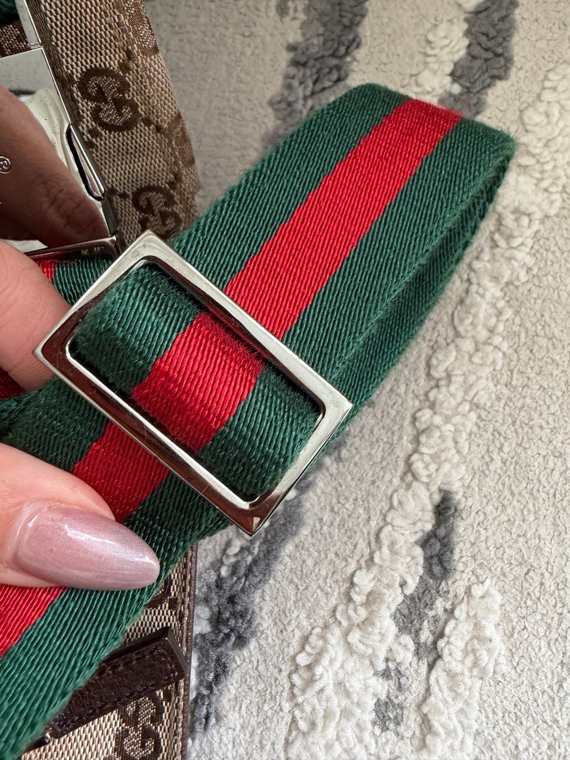 Gucci Monogram Canvas Double Wait Bag Belt Web Strap