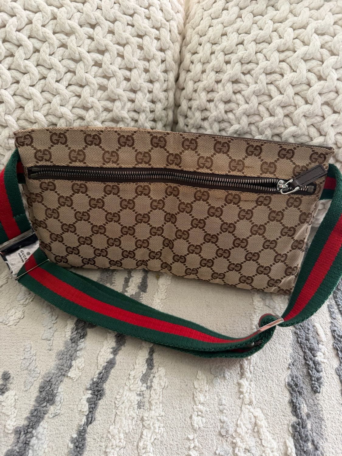 Gucci Monogram Canvas Double Wait Bag Belt Web Strap