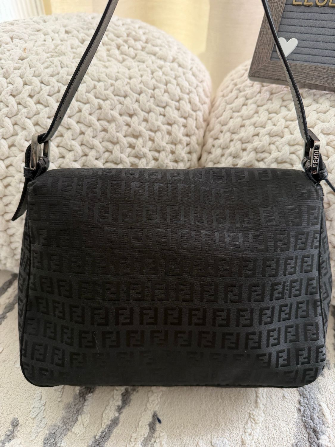 Fendi Zucca Mama Canvas Hobo Shoulder Black