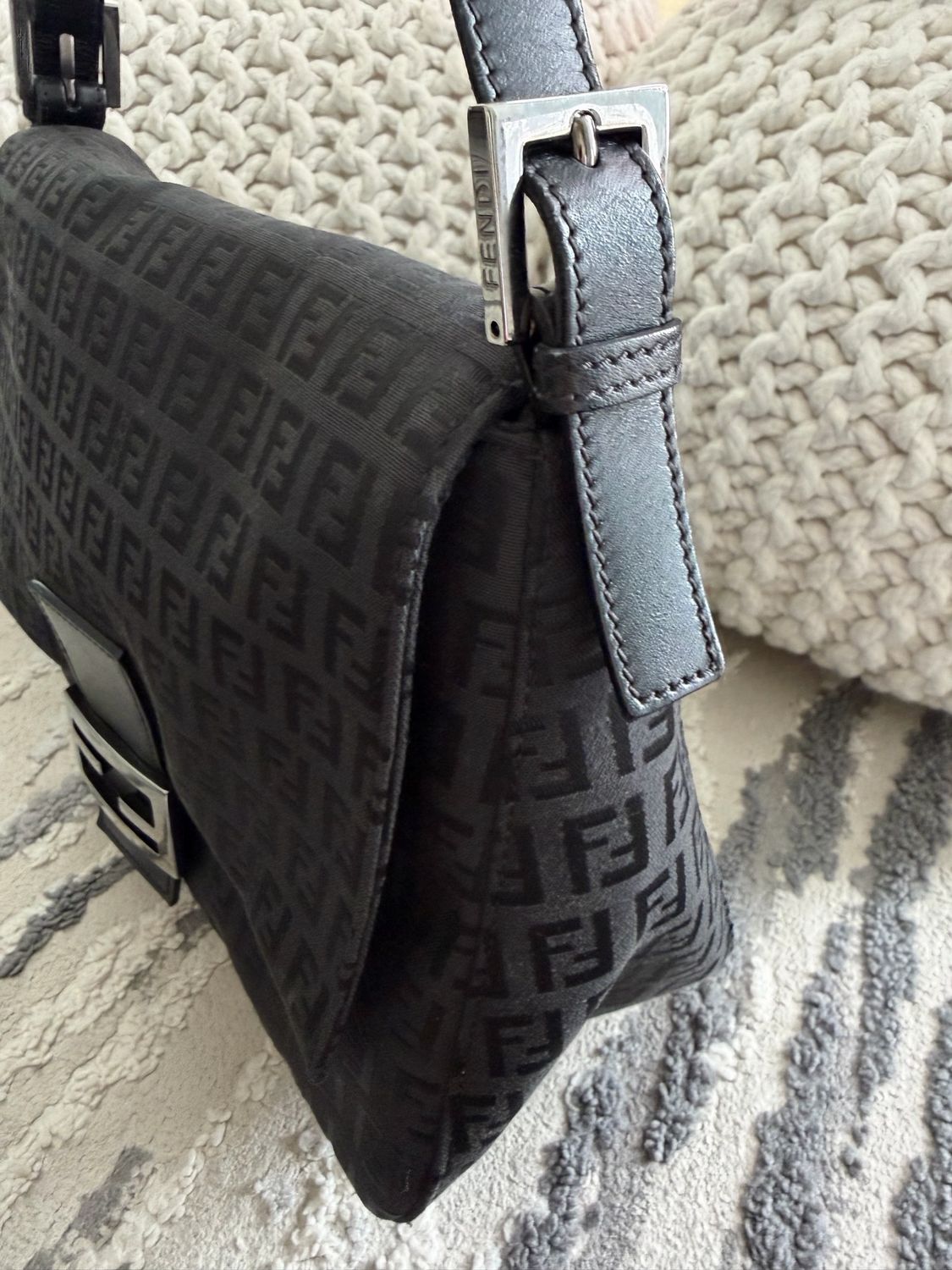 Fendi Zucca Mama Canvas Hobo Shoulder Black