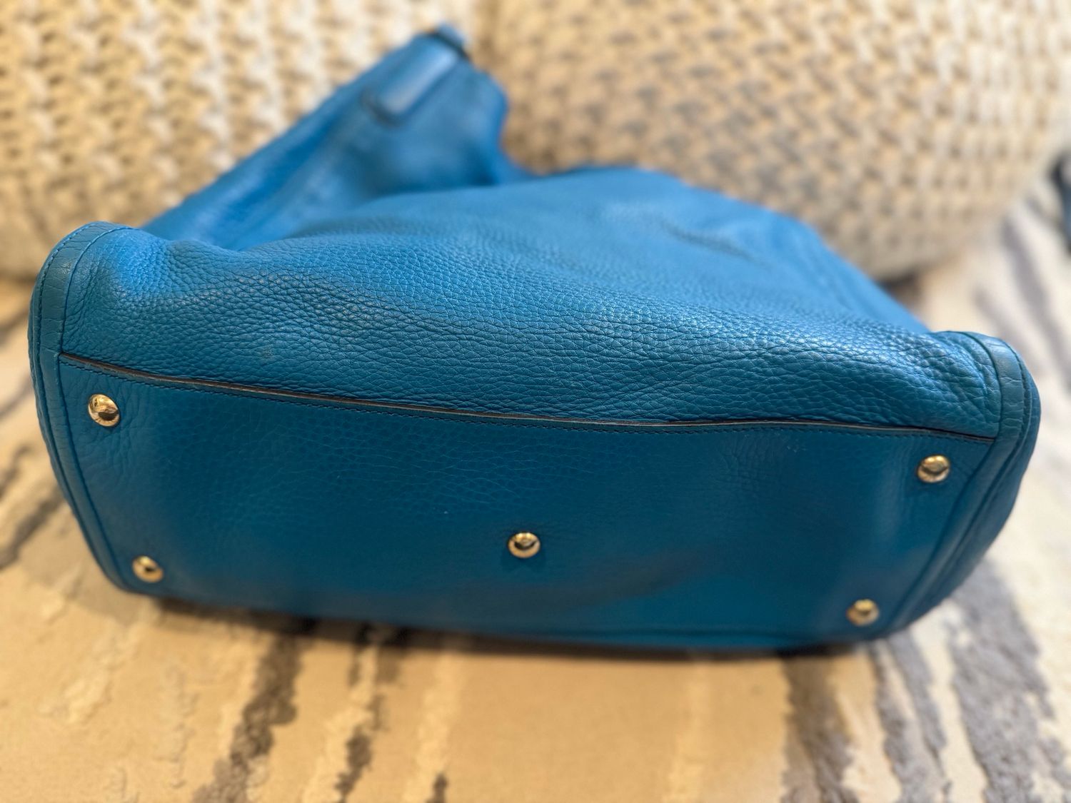 Gucci Pebbled Leather Soho Medium Shoulder Tote Teal