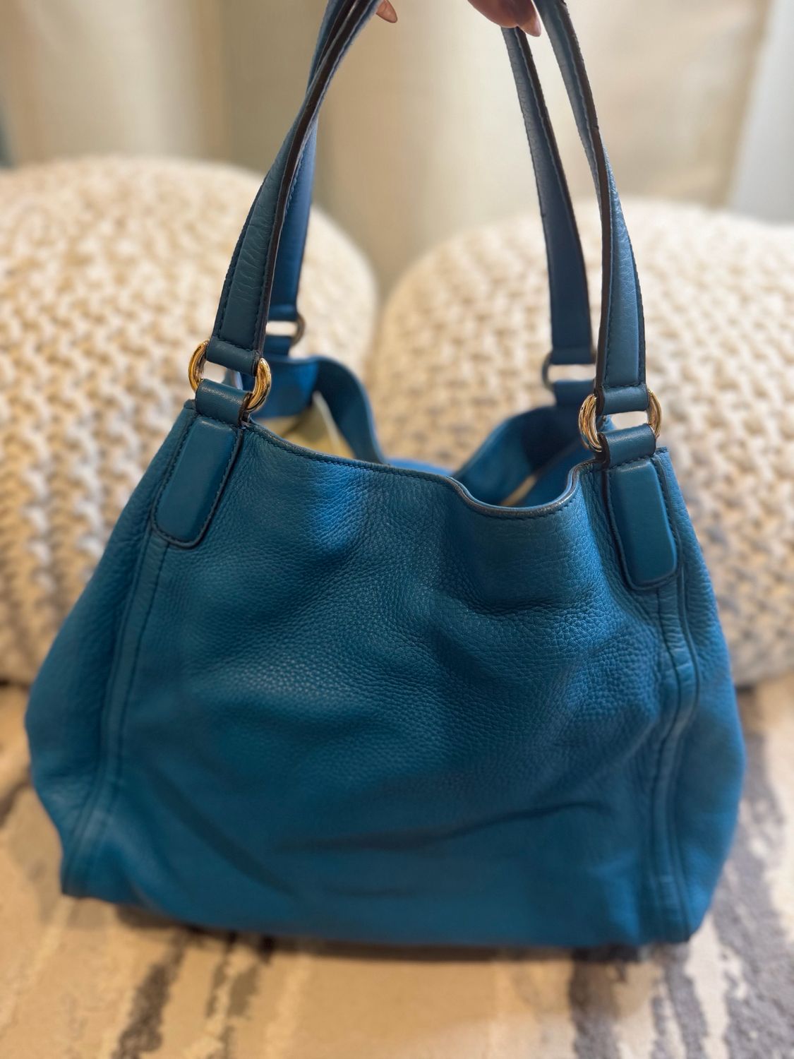 Gucci Pebbled Leather Soho Medium Shoulder Tote Teal