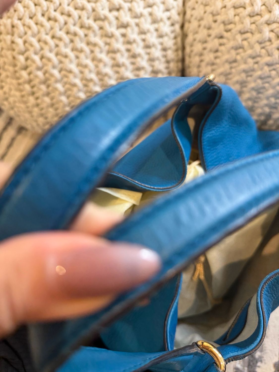 Gucci Pebbled Leather Soho Medium Shoulder Tote Teal