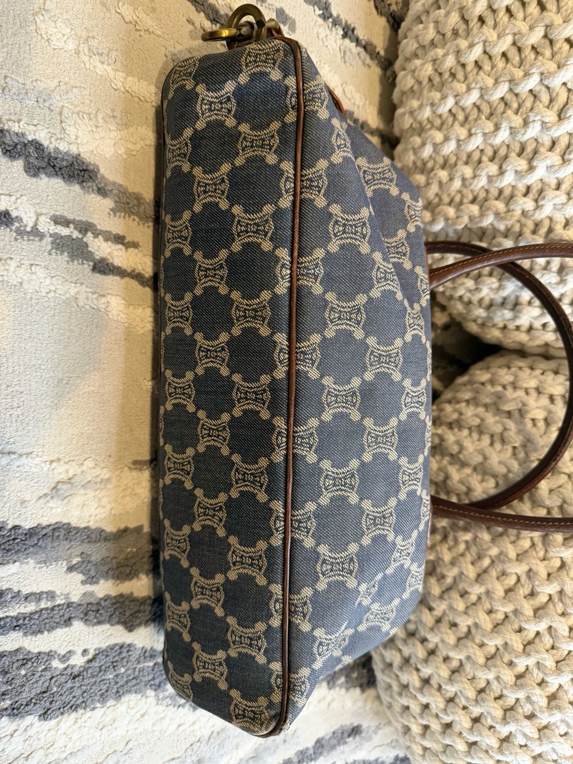 Celine Denim Macadam Bowler Tote Shoulder Bag