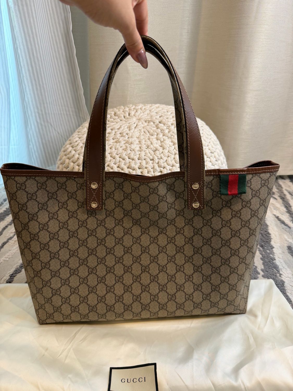 Gucci Supreme Monogram Web Loop Tote Medium Shoulder Bag