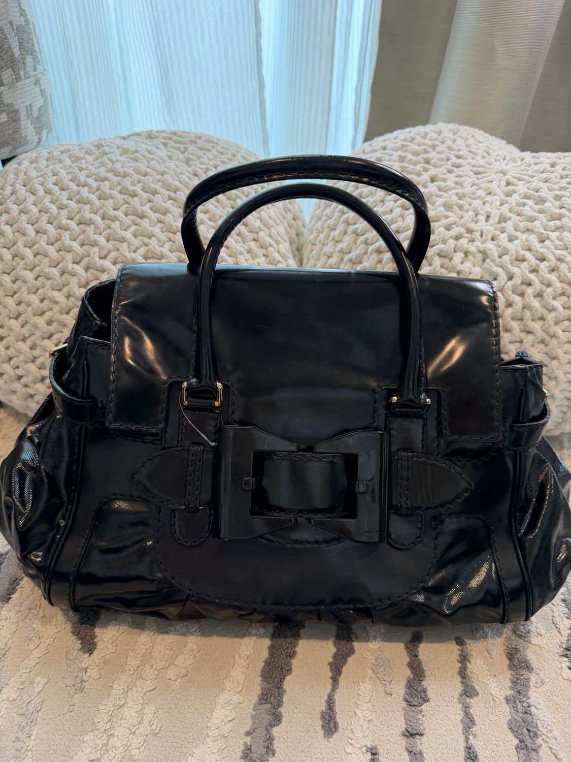 Gucci Britt Dialux Queen Bow Tote Shoulder Black