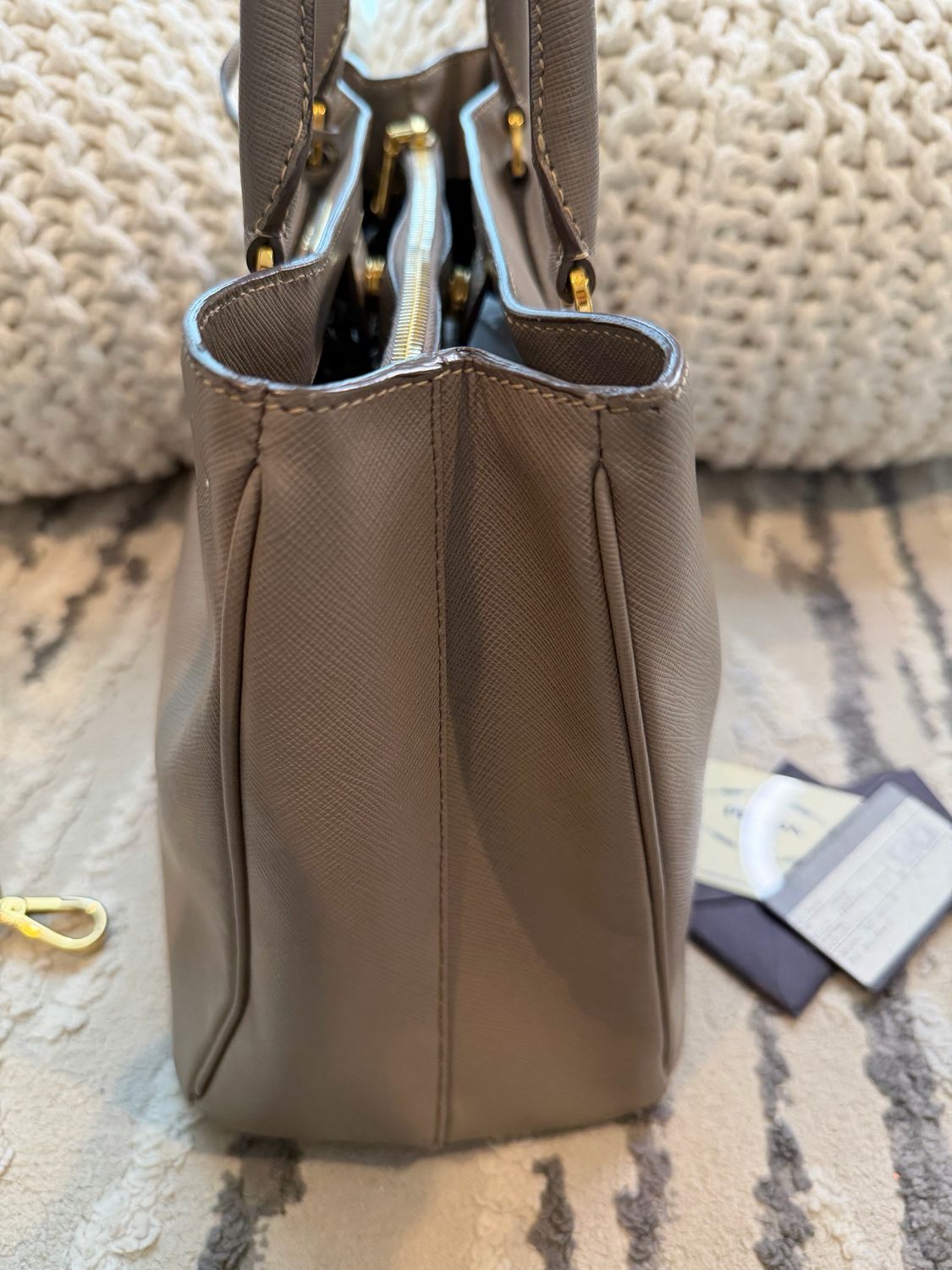 Prada Saffiano Gardeners Tote Crossbody Messenger Gray