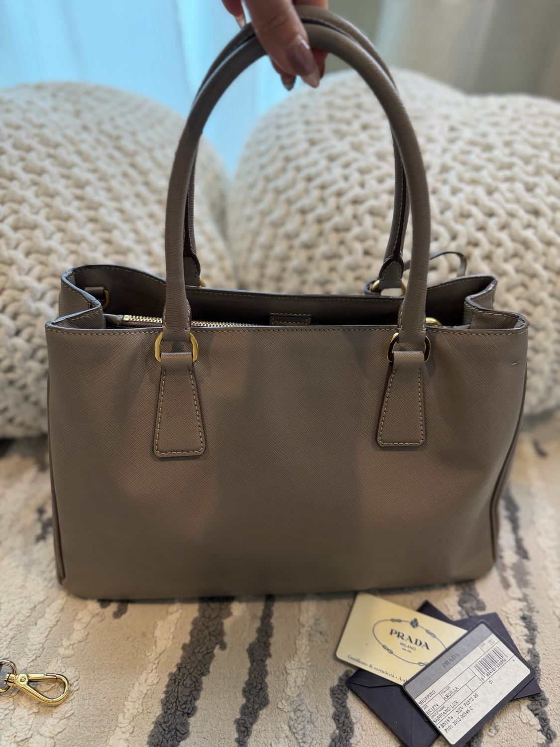Prada Saffiano Gardeners Tote Crossbody Messenger Gray