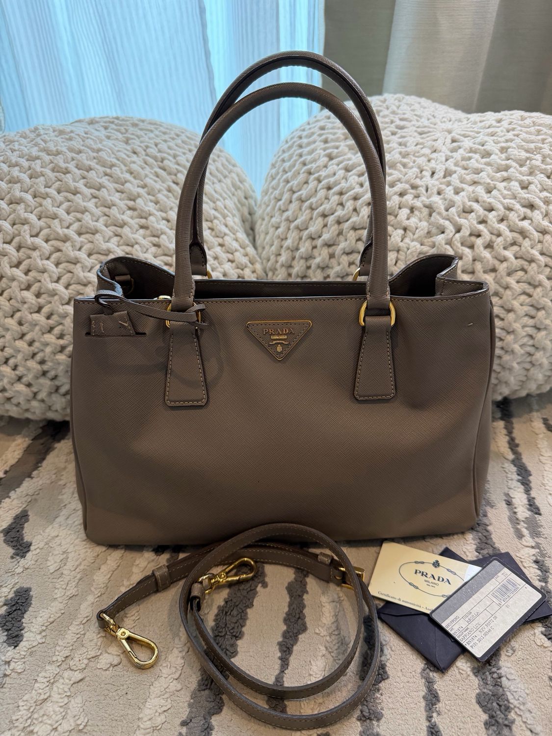 Prada Saffiano Gardeners Tote Crossbody Messenger Gray