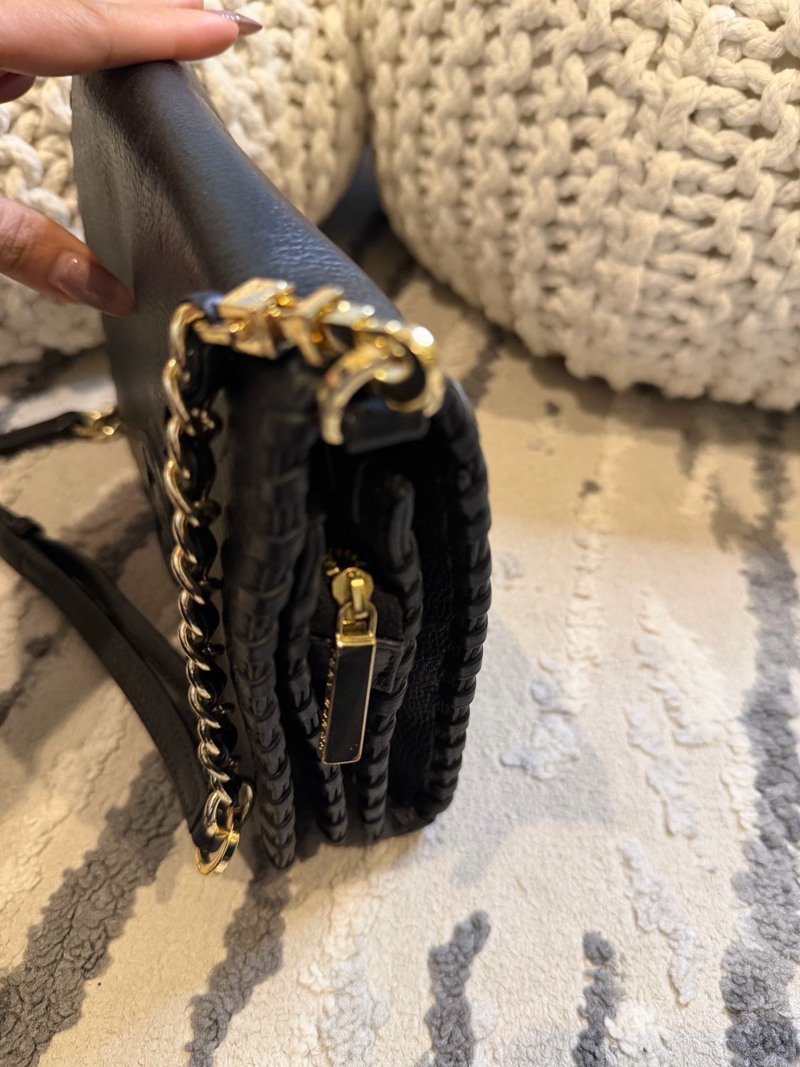 Tory Burch Black Leather Messenger Crossbody Sling Flap