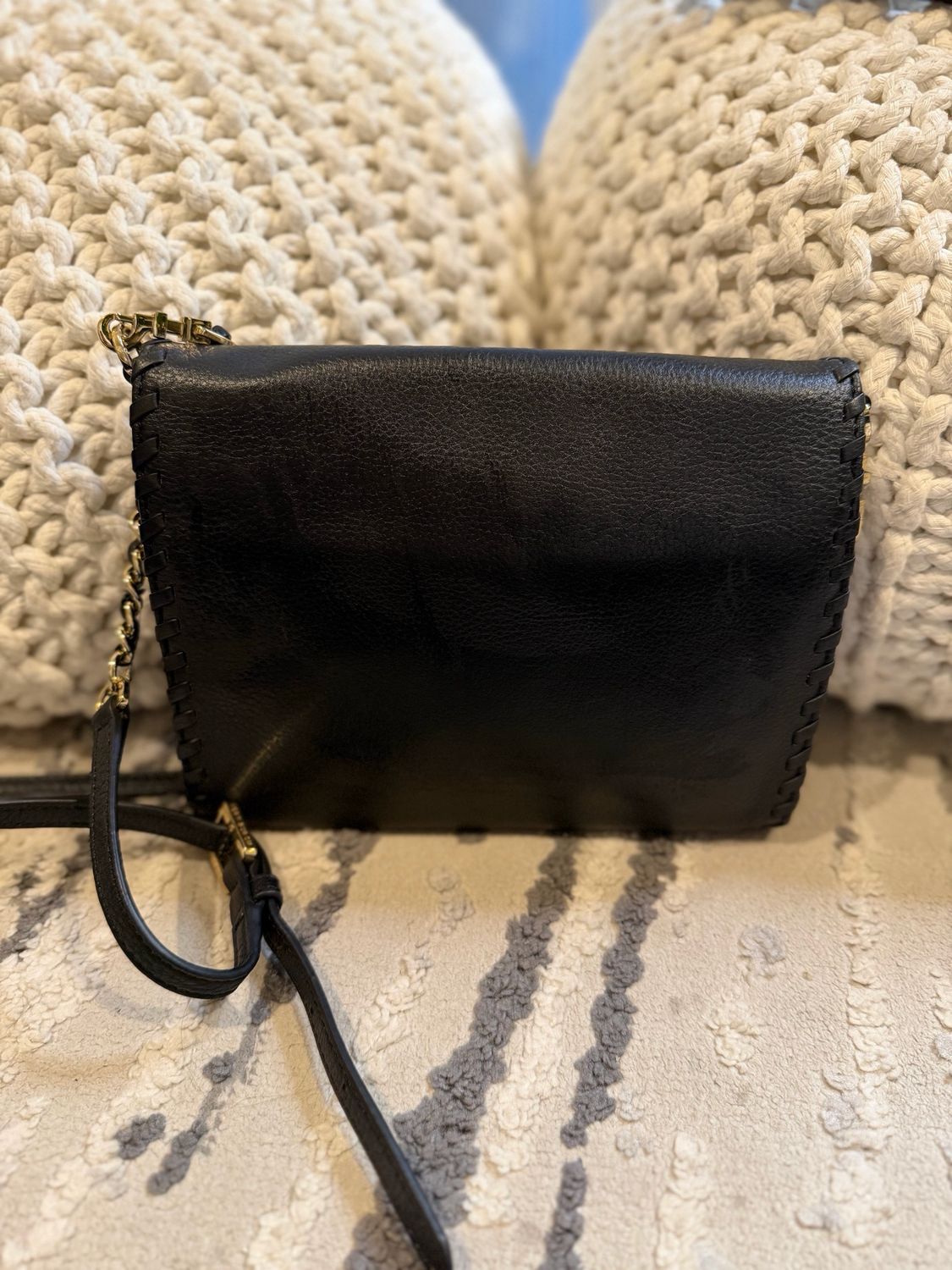 Tory Burch Black Leather Messenger Crossbody Sling Flap