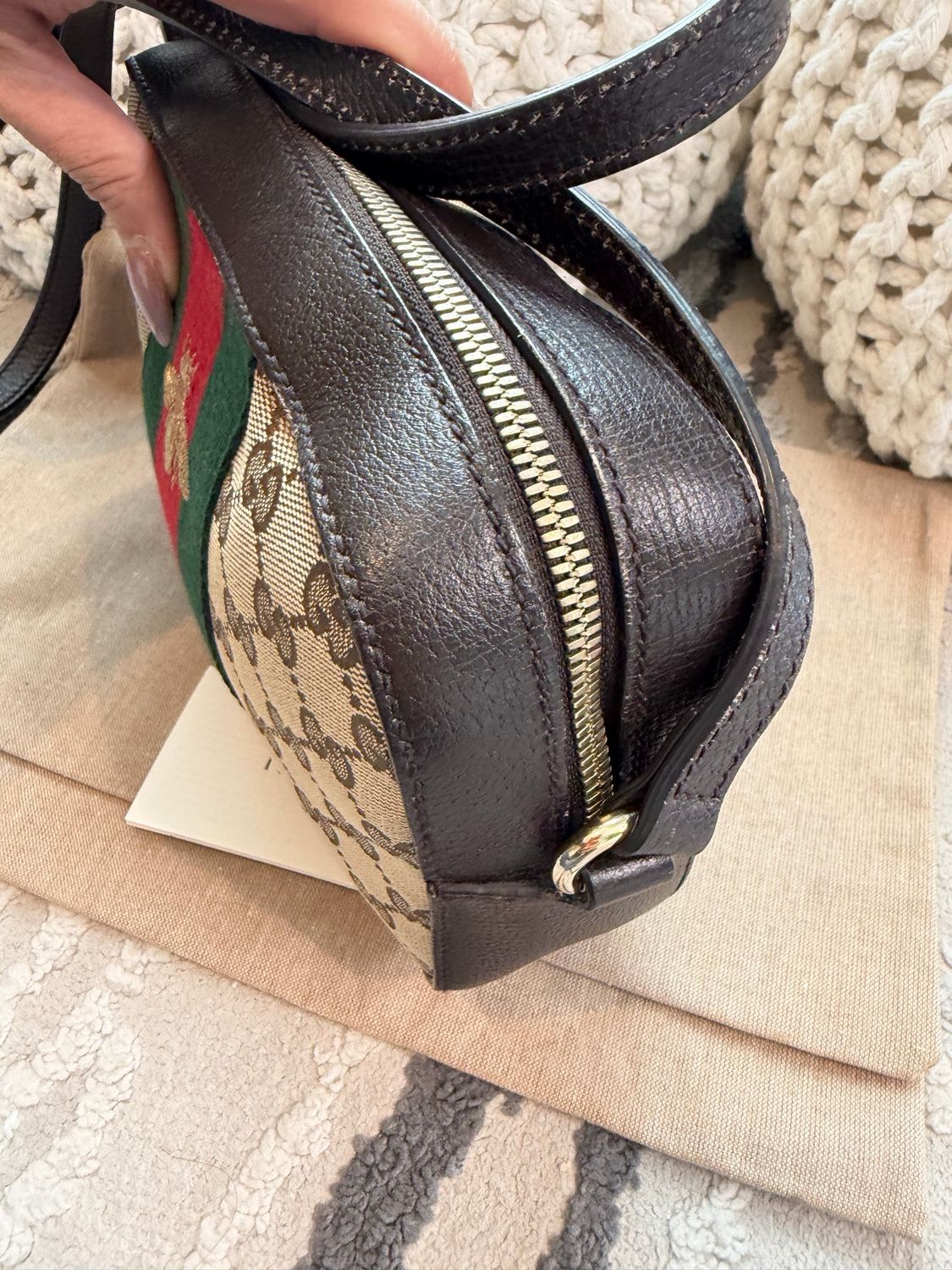 Gucci Monogram Canvas Web Bee Messenger Crossbody