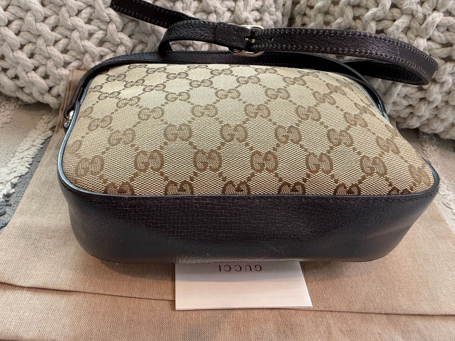 Gucci Monogram Canvas Web Bee Messenger Crossbody