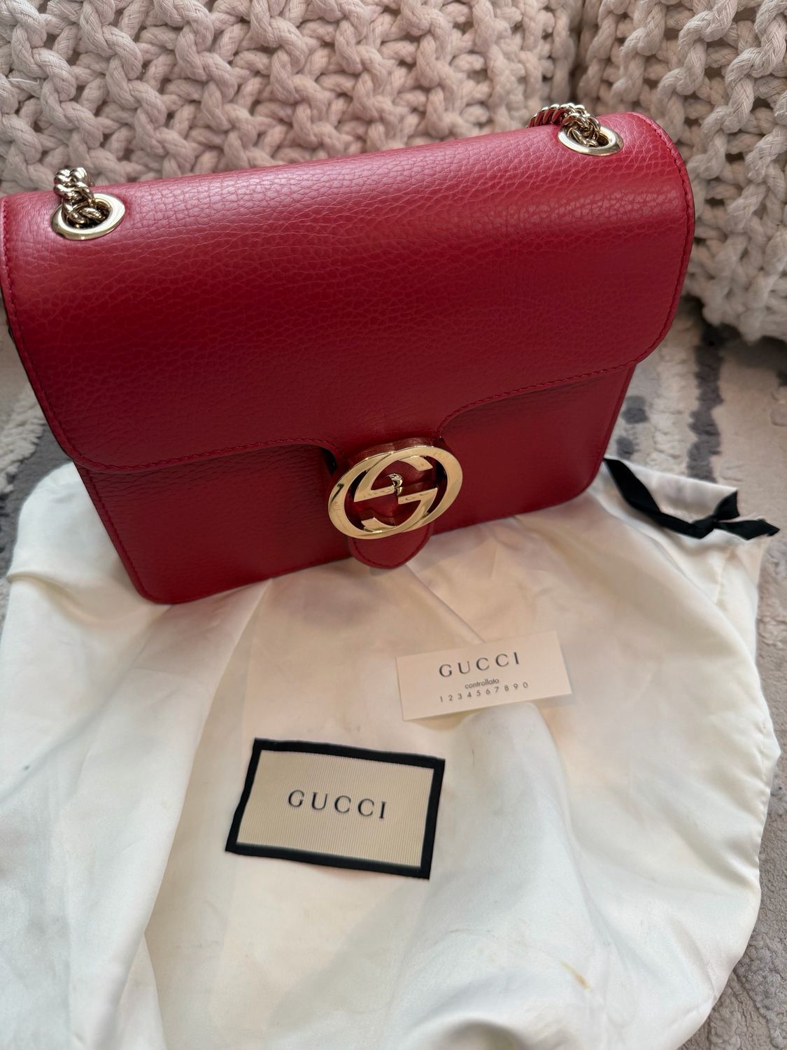 Gucci Pebbled Leather Crossbody Dollar Interlocking