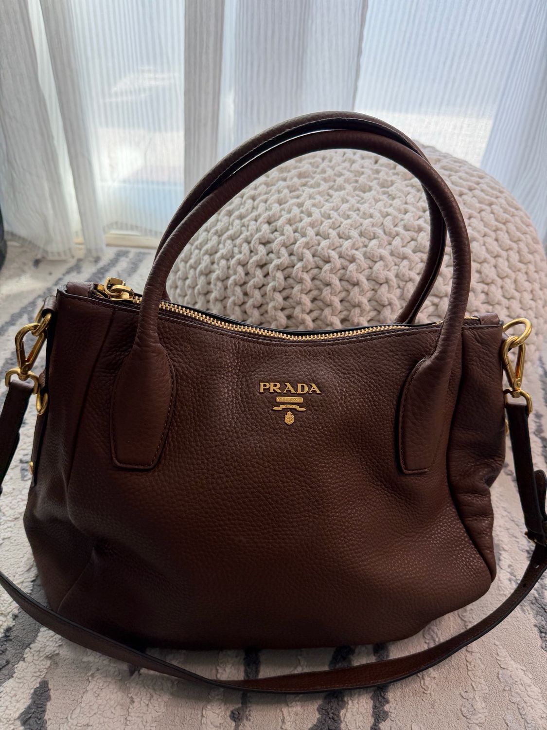 Prada Vitello Daino Zipper Crossbody Messenger