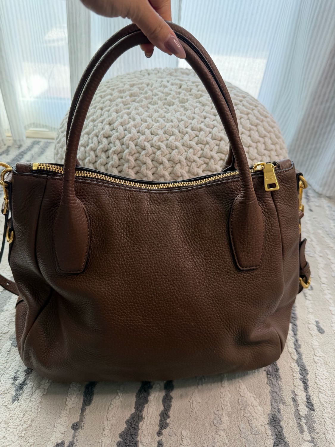 Prada Vitello Daino Zipper Crossbody Messenger