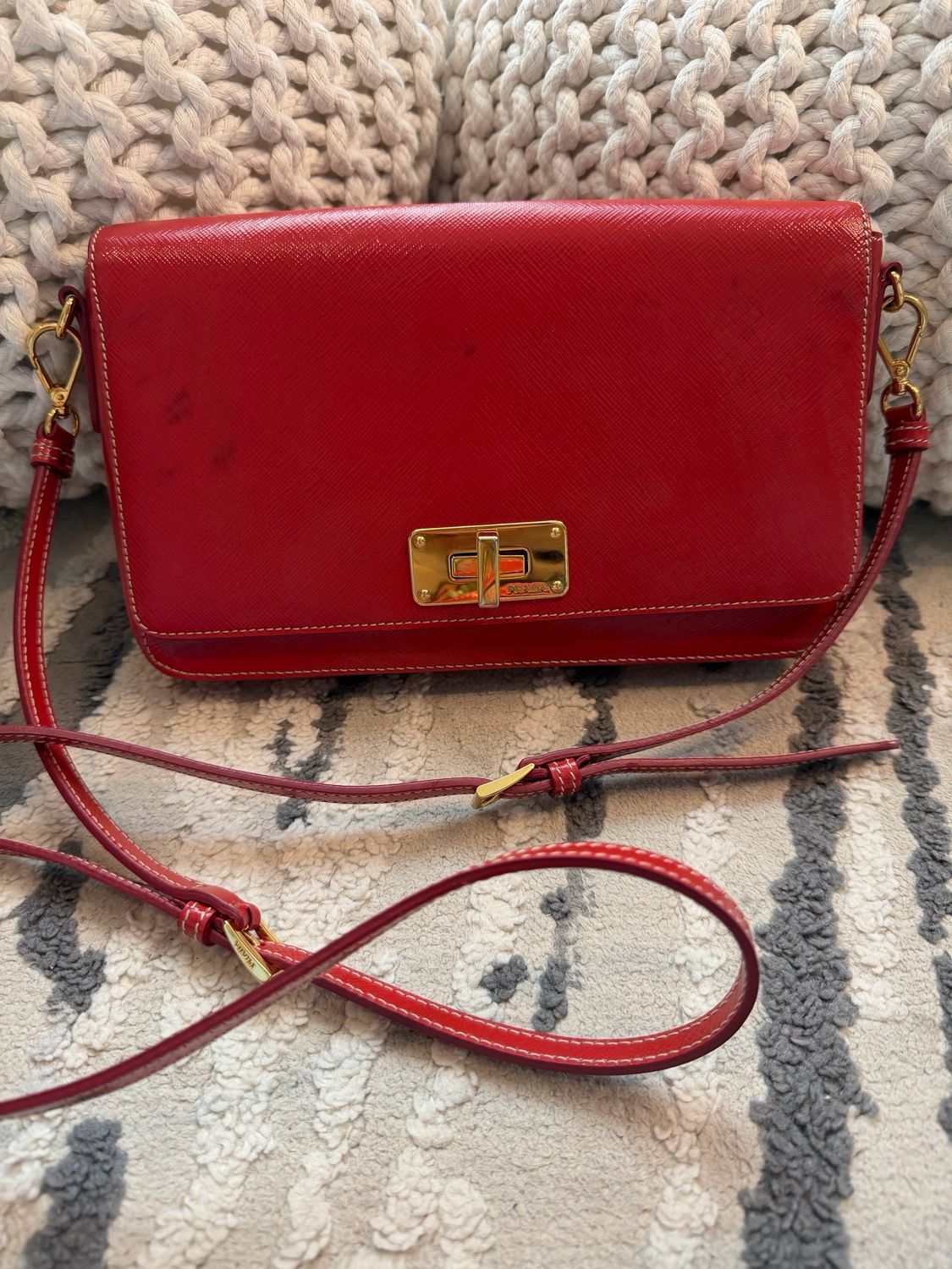 Prada Saffiano Turnlock Flap Vernice Crossbody