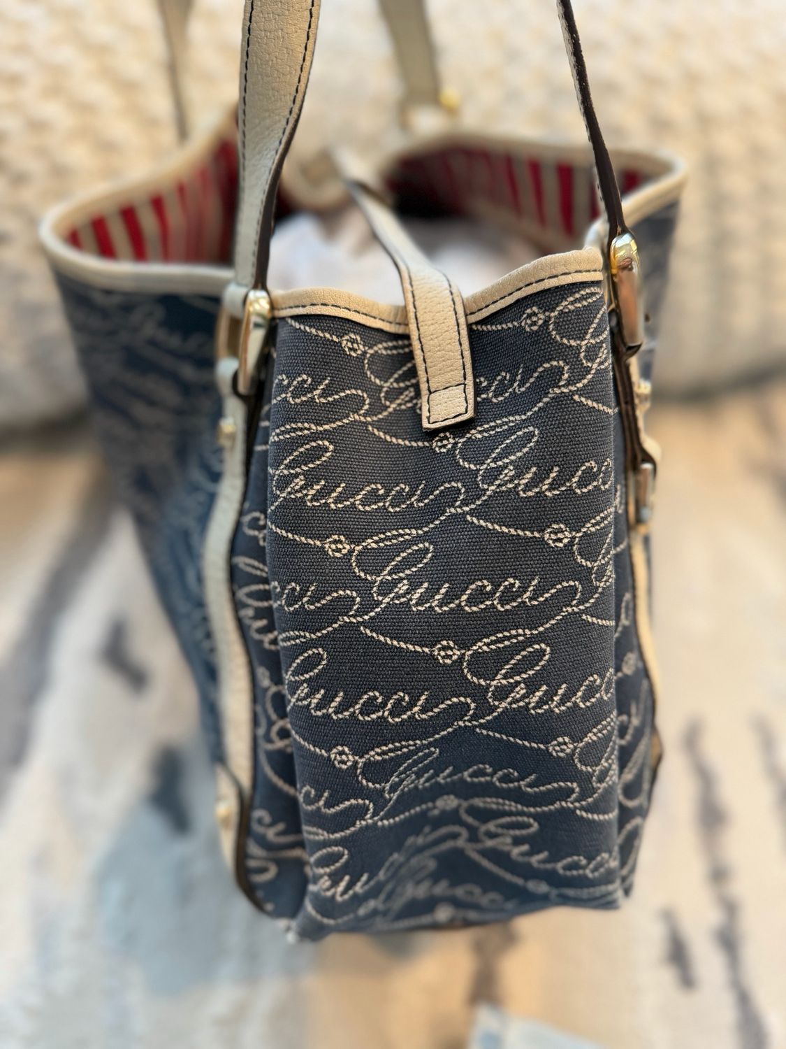 Gucci Denim Abbey Tote Shoulder Bag