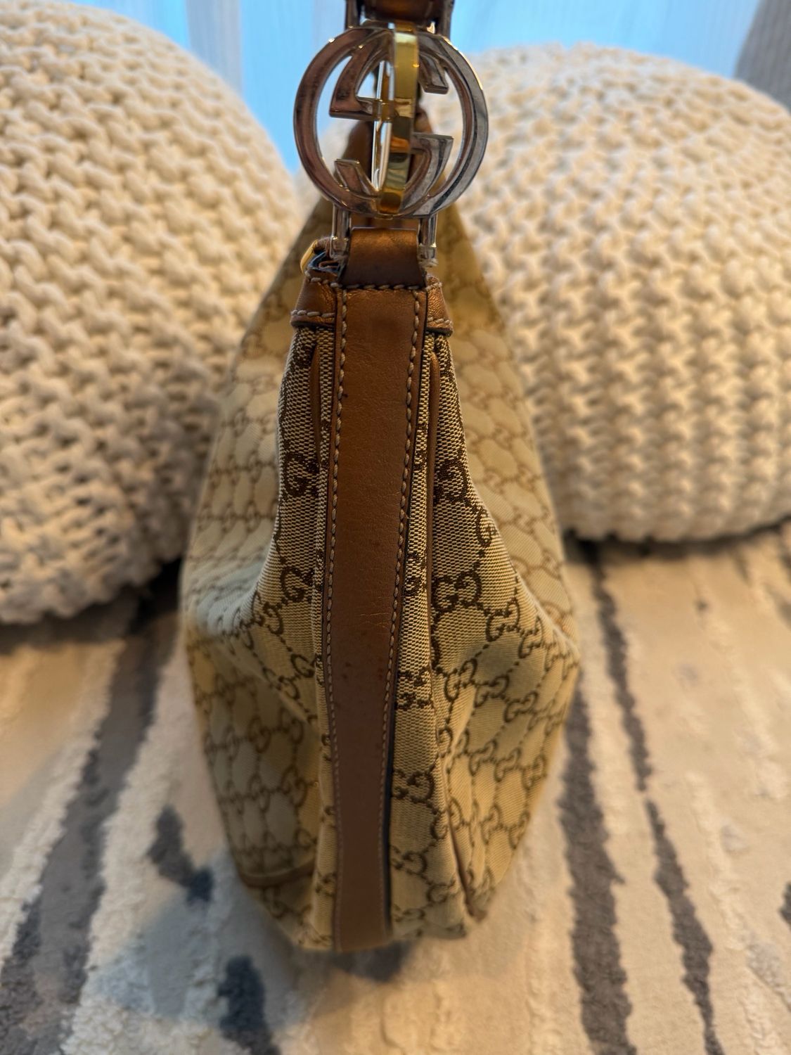 Gucci Monogram Hobo Twins Tote Shoulder Rose Gold