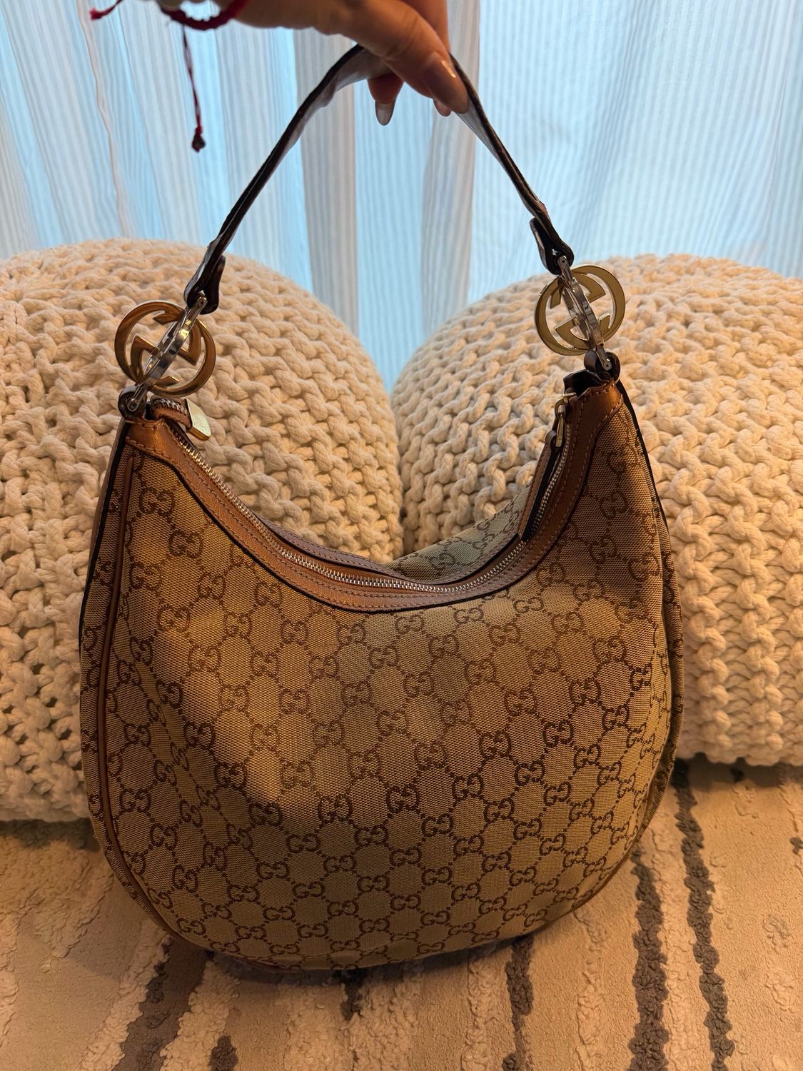 Gucci Monogram Hobo Twins Tote Shoulder Rose Gold