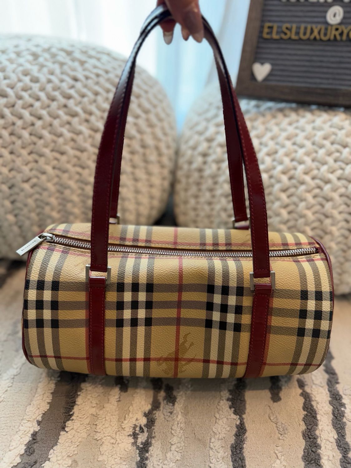 Burberry Haymarket Check Barrel Bag Shoulder Tote