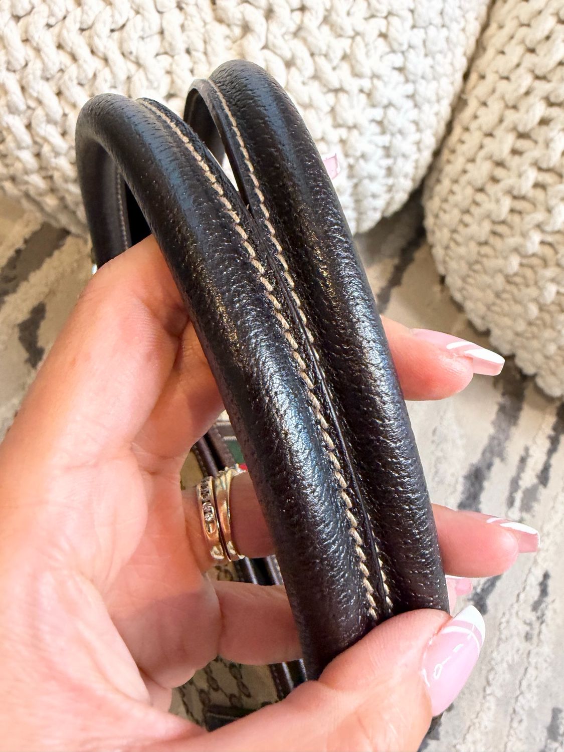 Gucci Monogram Canvas Web Strap Tote Shoulder Bag