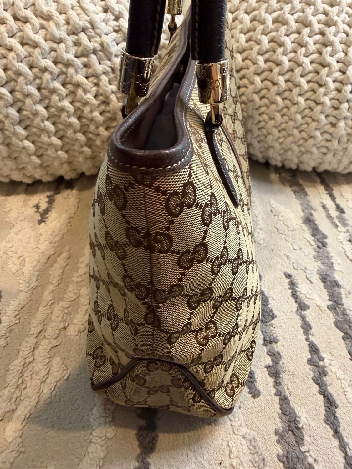 Gucci Monogram Canvas Web Strap Tote Shoulder Bag