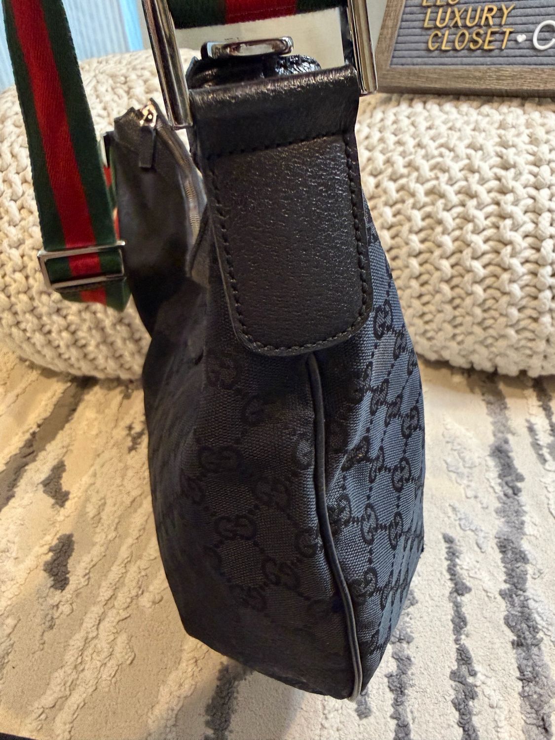 Gucci Monogram Canvas Halfmoon Web Strap Sling