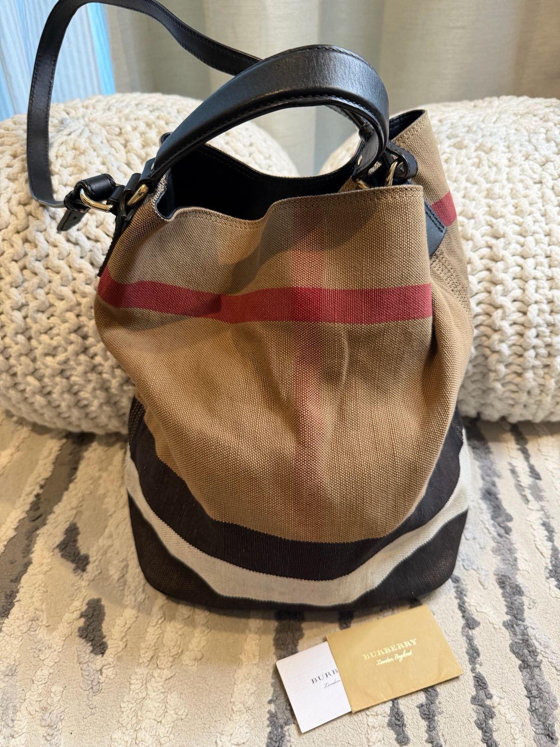 Burberry Ashby Bucket Mega Check Hobo Shoulder Sling Crossbody