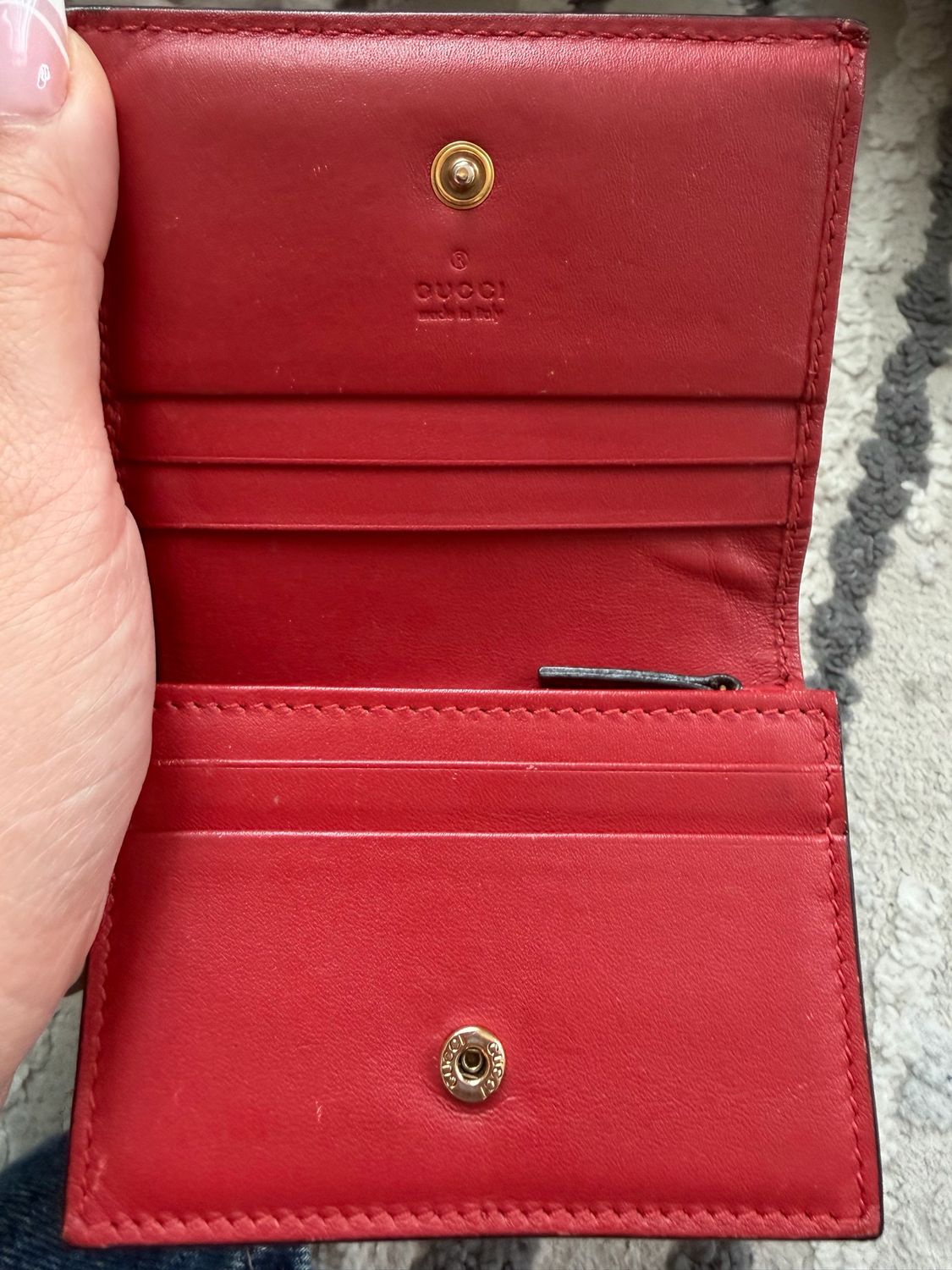 Gucc Monogram Supreme Card Holder Cherry Wallet