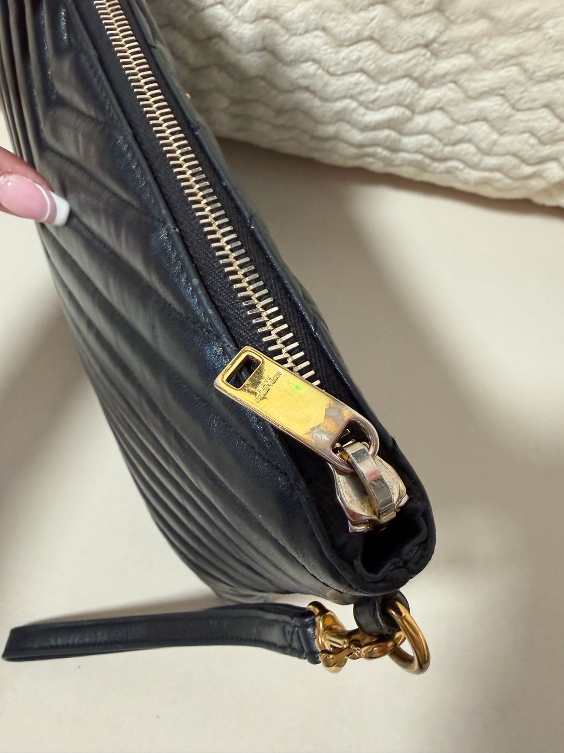 Yves Saint Laurent Monogram Chevron Quilted Pouch Clutch Black