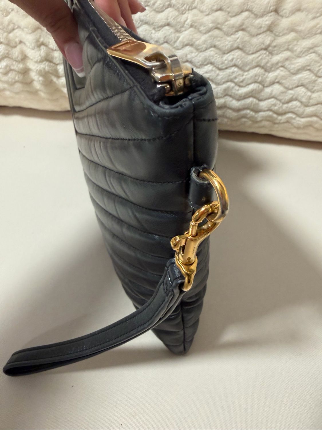 Yves Saint Laurent Monogram Chevron Quilted Pouch Clutch Black