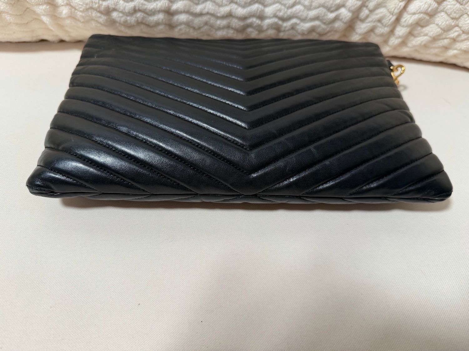 Yves Saint Laurent Monogram Chevron Quilted Pouch Clutch Black