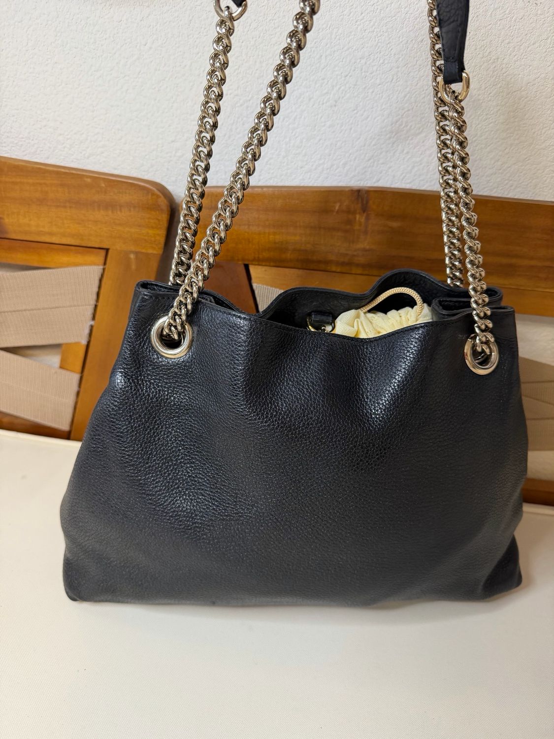 Gucci Pebbled Leather Tote Chain Strap