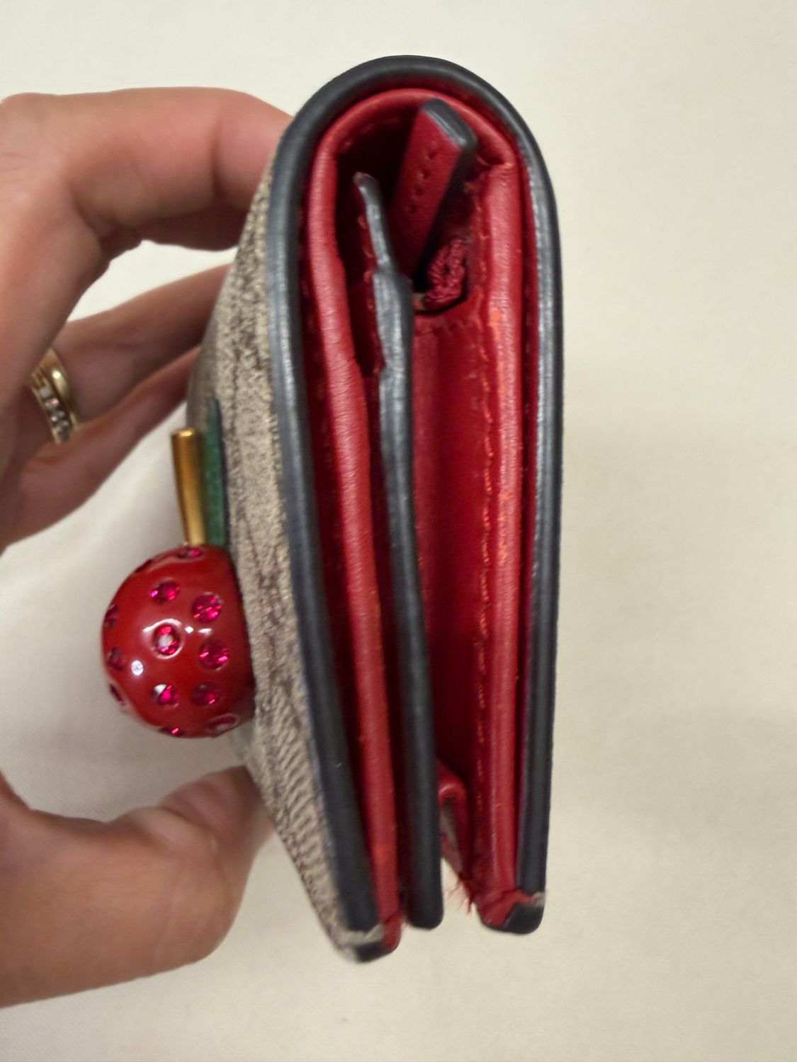 Gucci Monogram Card Wallet Cherry Flap Bi-Fold