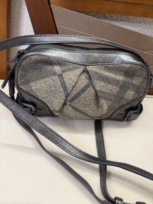 Burberry Shimmer Check Leather Trimmed Camera Bag Crossbody