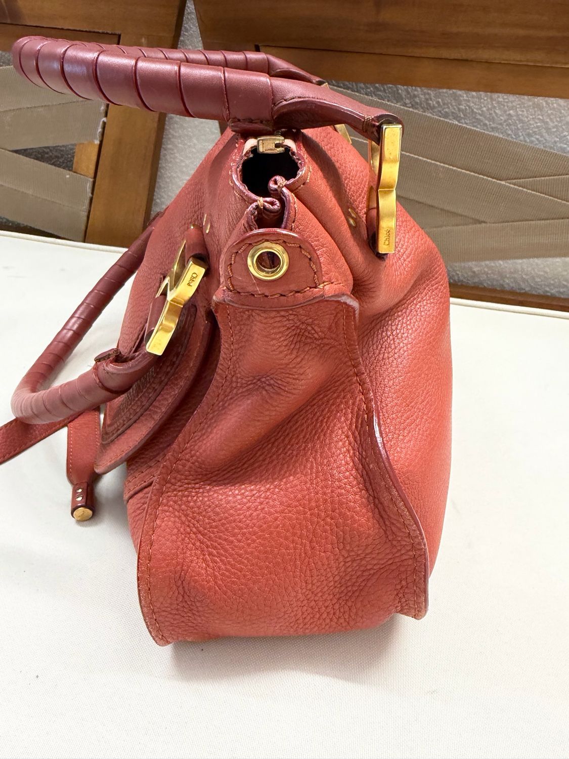 Chloe Pebbled Leather Marcie Saddle Medium Two Way Crossbody