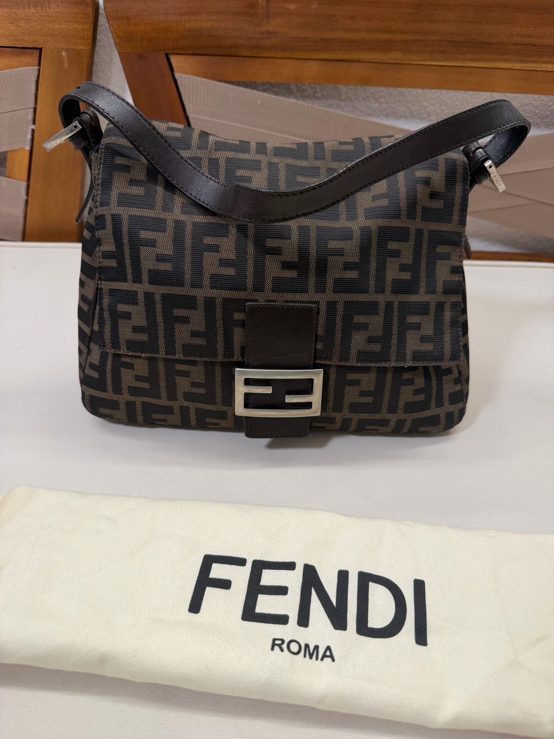 Fendi Zucca Baguette Mama Hobo Shoulder Bag