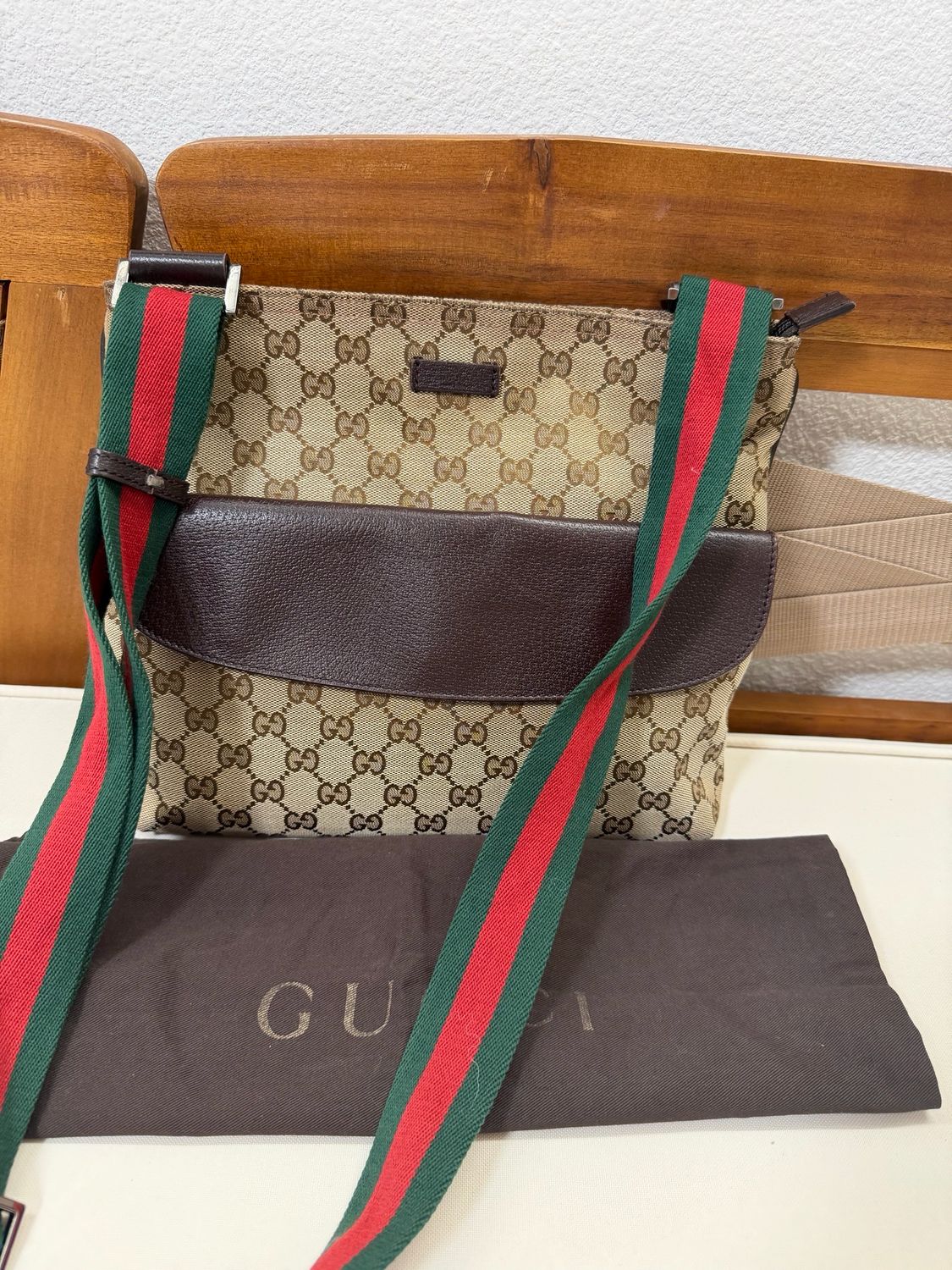 Gucci Monogram Canvas Web Strap Crossbody Messenger Sling