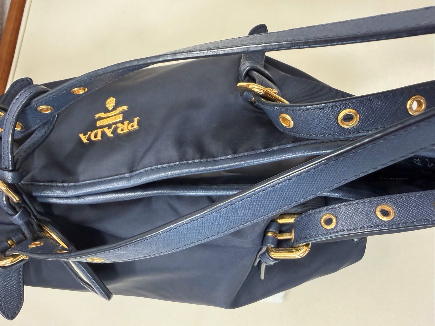 Prada Nylon Tessuto Saffiano Tote Belted Shoulder Bag in Navy Blue