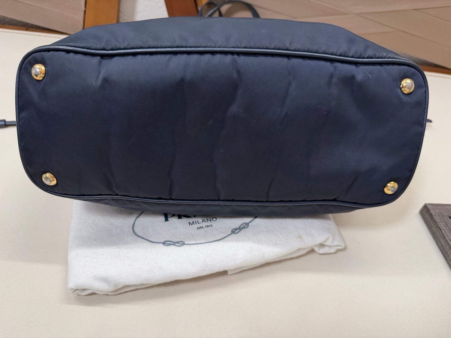 Prada Nylon Tessuto Saffiano Tote Belted Shoulder Bag in Navy Blue